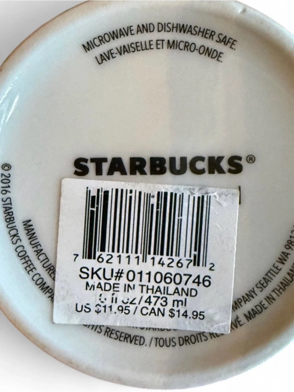 NWT Starbucks 16oz White Ceramic Fall Leaves Mug